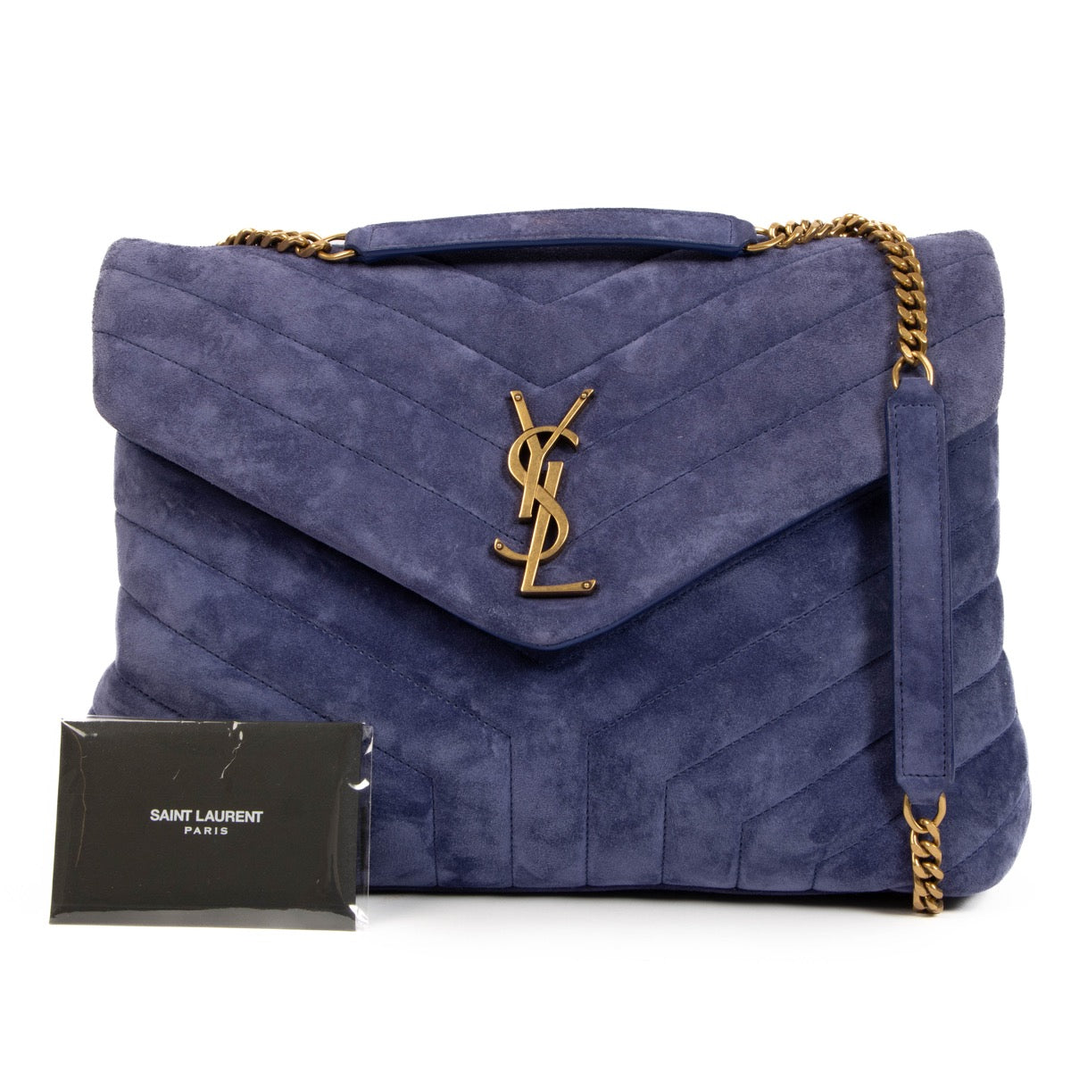 Shop safe online at Labellov in Antwerp, Brussels and Knokke this 100% authentic second hand Saint Laurent Purple Suede Medium Loulou Crossbody