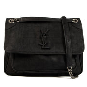 Shop safe online at Labellov in Antwerp, Brussels and Knokke this 100% authentic second hand Saint Laurent Black Croc Embossed Nubuck Medium Niki Bag