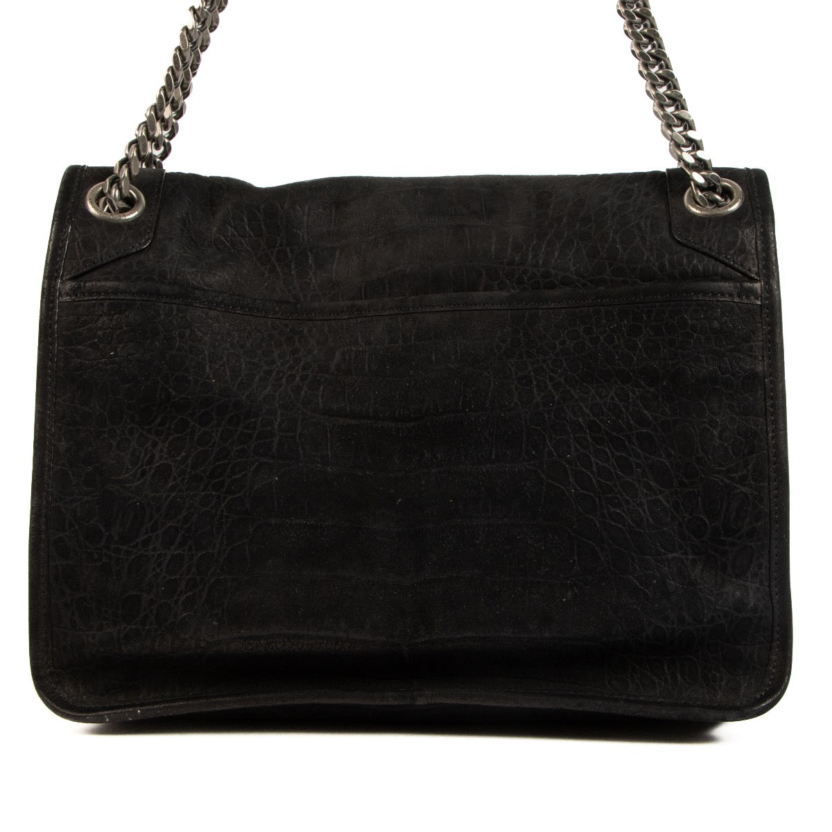 Shop safe online at Labellov in Antwerp, Brussels and Knokke this 100% authentic second hand Saint Laurent Black Croc Embossed Nubuck Medium Niki Bag