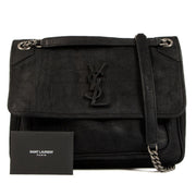 Shop safe online at Labellov in Antwerp, Brussels and Knokke this 100% authentic second hand Saint Laurent Black Croc Embossed Nubuck Medium Niki Bag