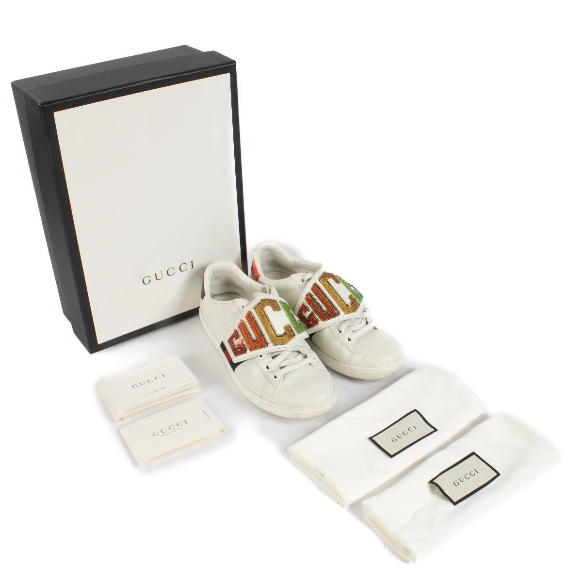 Gucci White & Sequin Sneakers - size 36