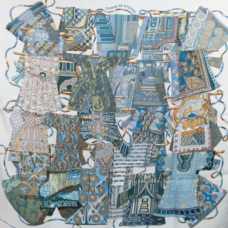 Hermès Blue Voyage en Etoffes Carre 90 Scarf, Hermès Blue Voyage en Etoffes Carre, Hermès Carre 90, Hermès Blue Voyage en Etoffes, Hermes Silk, Labellov, Preloved, Vintage, Antwerp, Knokke, Brussels