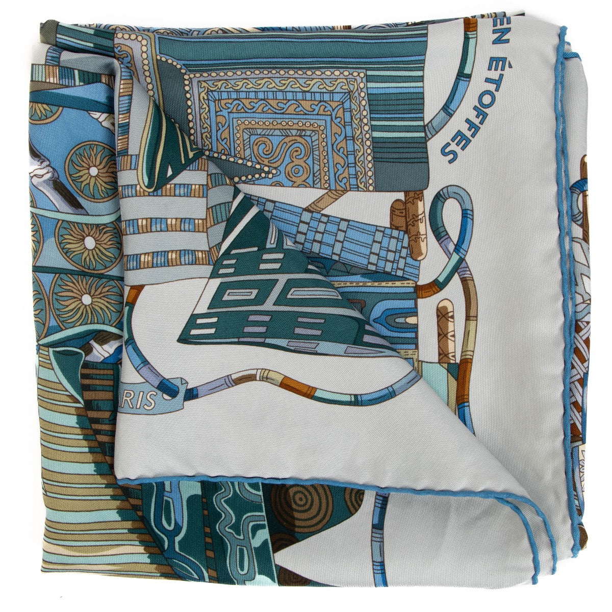 Hermès Blue Voyage en Etoffes Carre 90 Scarf, Hermès Blue Voyage en Etoffes Carre, Hermès Carre 90, Hermès Blue Voyage en Etoffes, Hermes Silk, Labellov, Preloved, Vintage, Antwerp, Knokke, Brussels