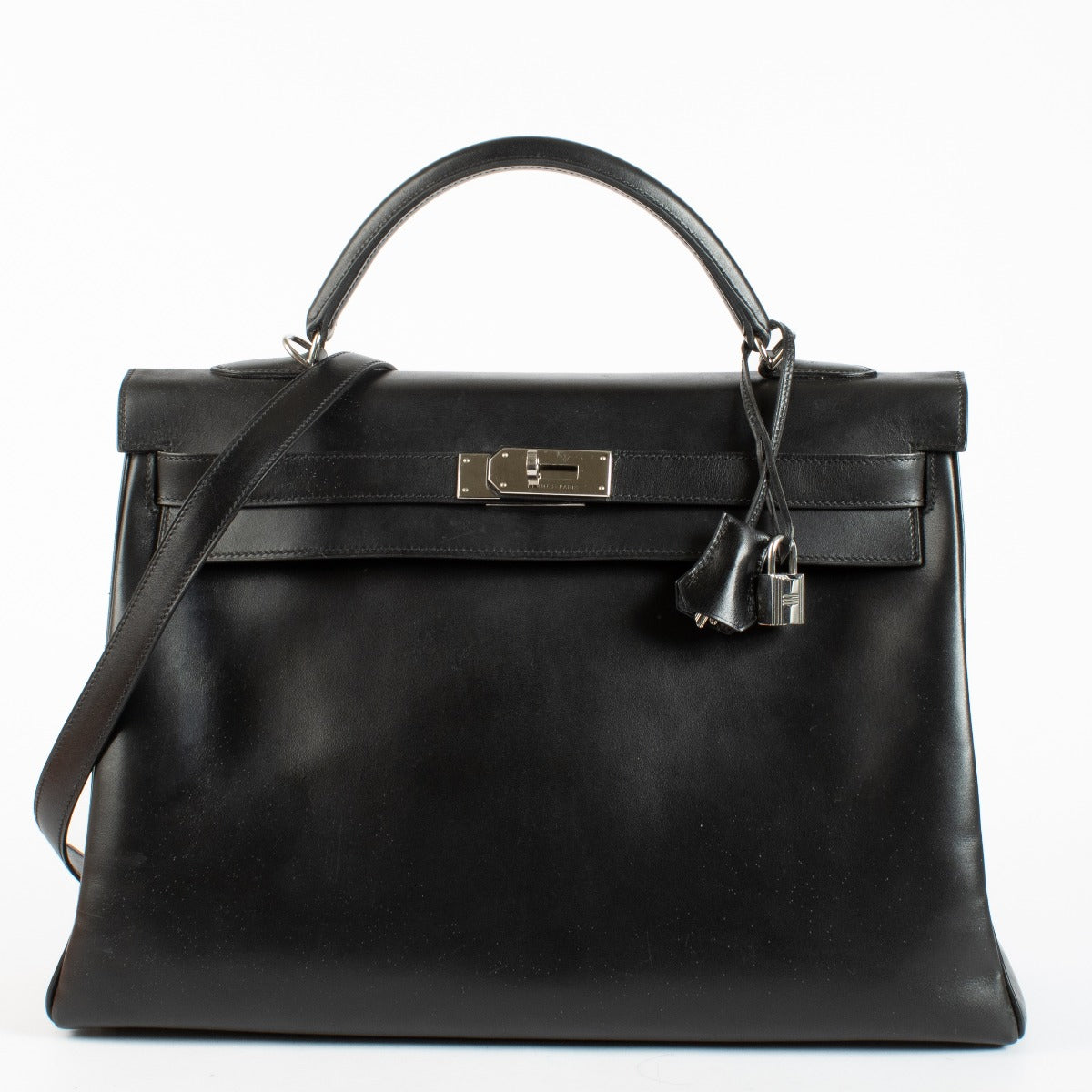 Hermès Kelly 40 Box noir accastillage palladium