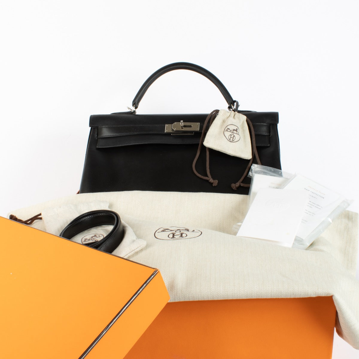 Hermès Kelly 40 Box noir accastillage palladium