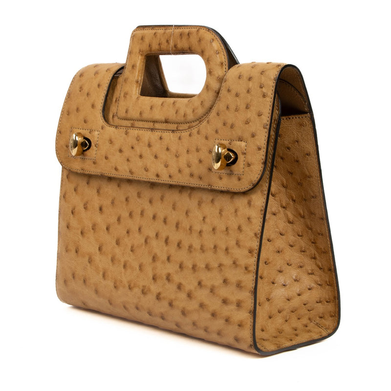 Second Hand Vintage Delvaux Sahara Ostrich Emeraude PM on www.labellov.com