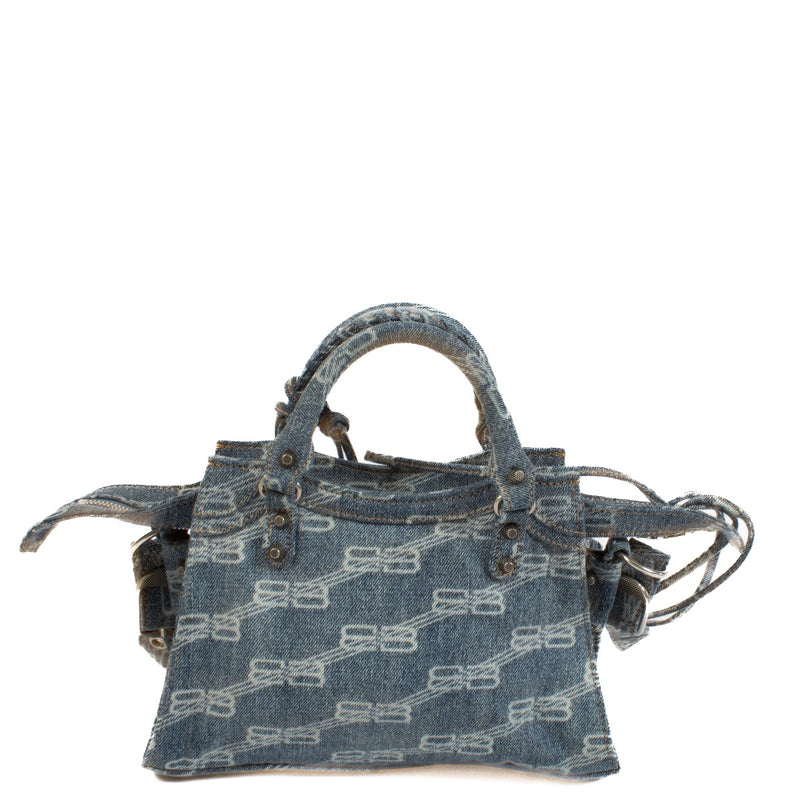Buy authentic second handBalenciaga Blue BB Monogram Denim XS Le Cagole Shoulder Bag at Labellov.com