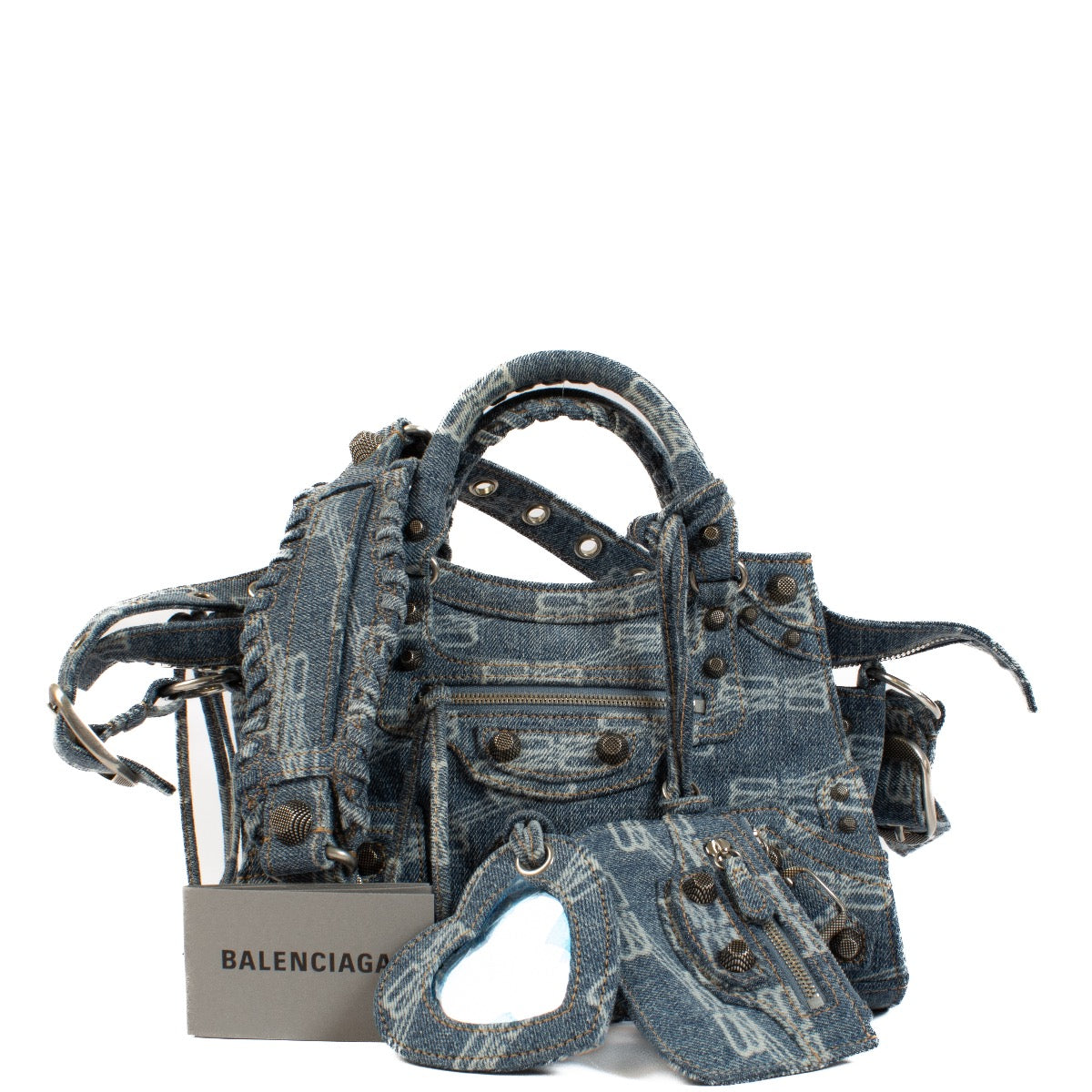Buy authentic second handBalenciaga Blue BB Monogram Denim XS Le Cagole Shoulder Bag at Labellov.com