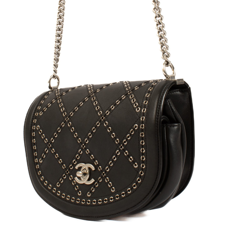 Authentic second hand Chanel Black Coco Eyelets Crossbody Bag on labellov.com