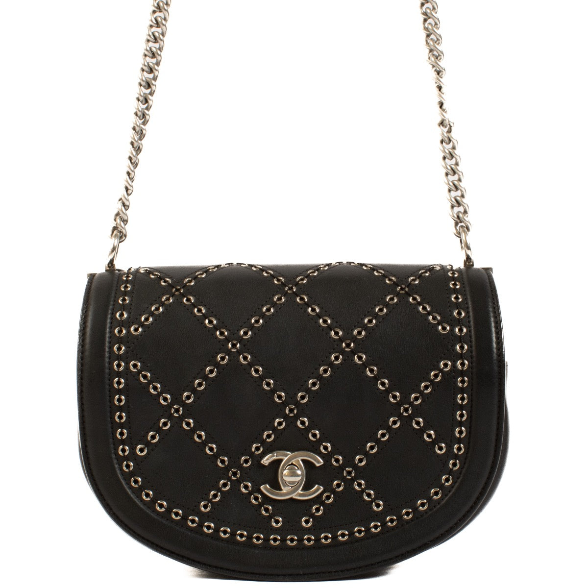 Authentic second hand Chanel Black Coco Eyelets Crossbody Bag on labellov.com