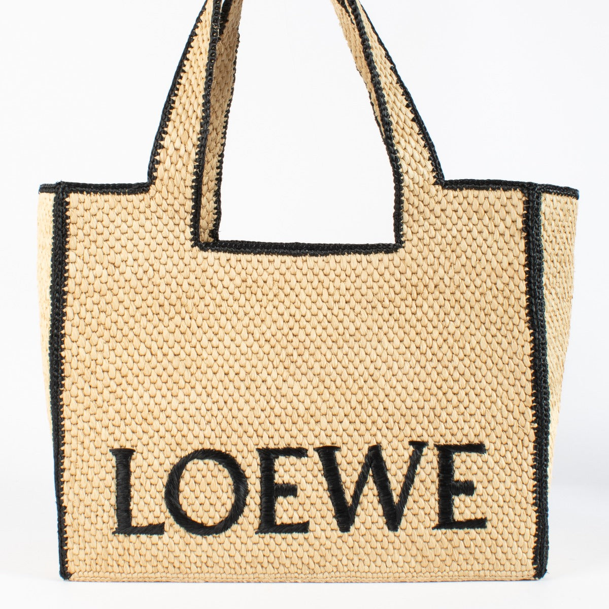 Authentic pre-loved Loewe Large Raffia Font Tote on Labellov.com