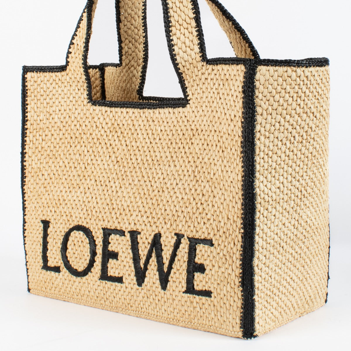 Authentic pre-loved Loewe Large Raffia Font Tote on Labellov.com