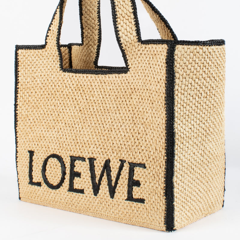 Authentic pre-loved Loewe Large Raffia Font Tote on Labellov.com