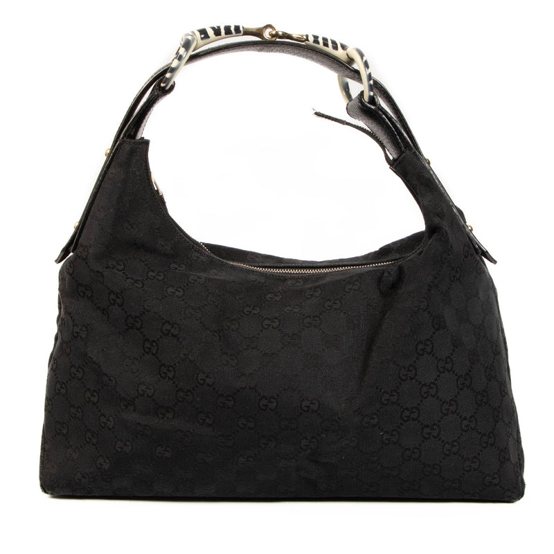 Shop 100% Authentic Second-Hand Gucci Black GG Canvas Zebra Horsebit Hobo Shoulder Bag on labellov.com