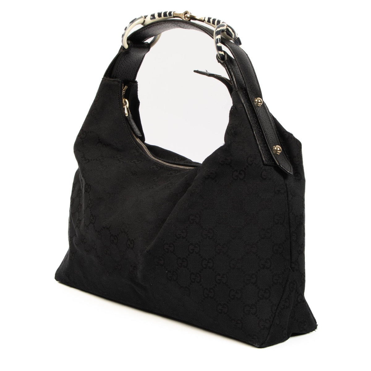 Shop 100% Authentic Second-Hand Gucci Black GG Canvas Zebra Horsebit Hobo Shoulder Bag on labellov.com