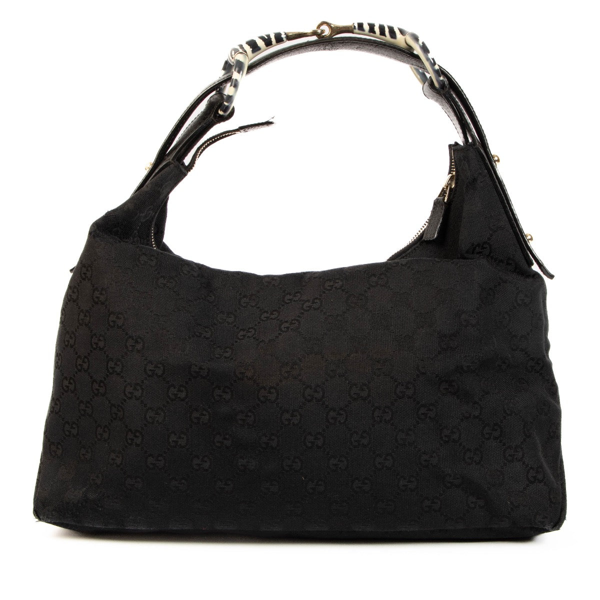 Shop 100% Authentic Second-Hand Gucci Black GG Canvas Zebra Horsebit Hobo Shoulder Bag on labellov.com