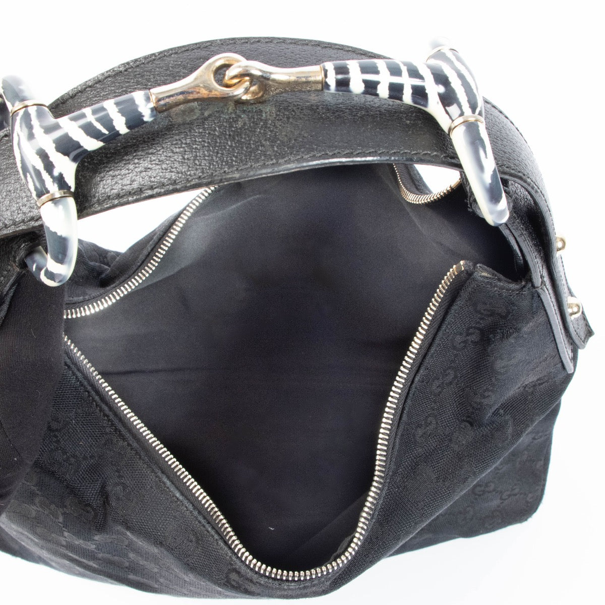 Shop 100% Authentic Second-Hand Gucci Black GG Canvas Zebra Horsebit Hobo Shoulder Bag on labellov.com