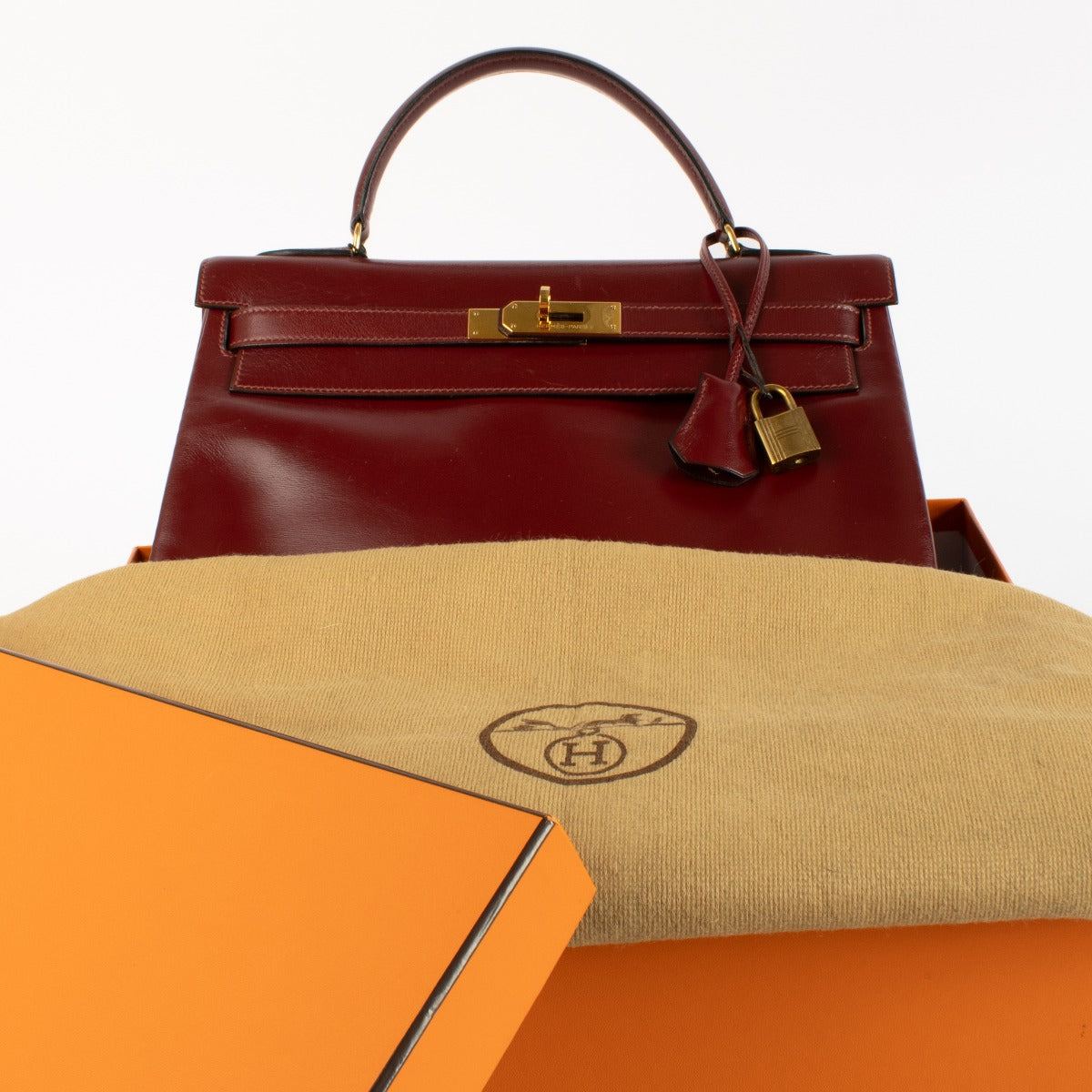 Hermès Vintage Kelly 32 Rouge H Box GHW