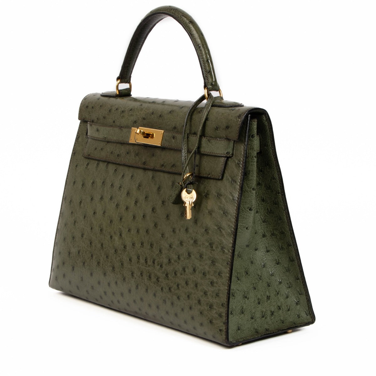 Authentic second hand vintage 1995 Hermès Kelly 32 Vert Olive Ostrich on www.labellov.com