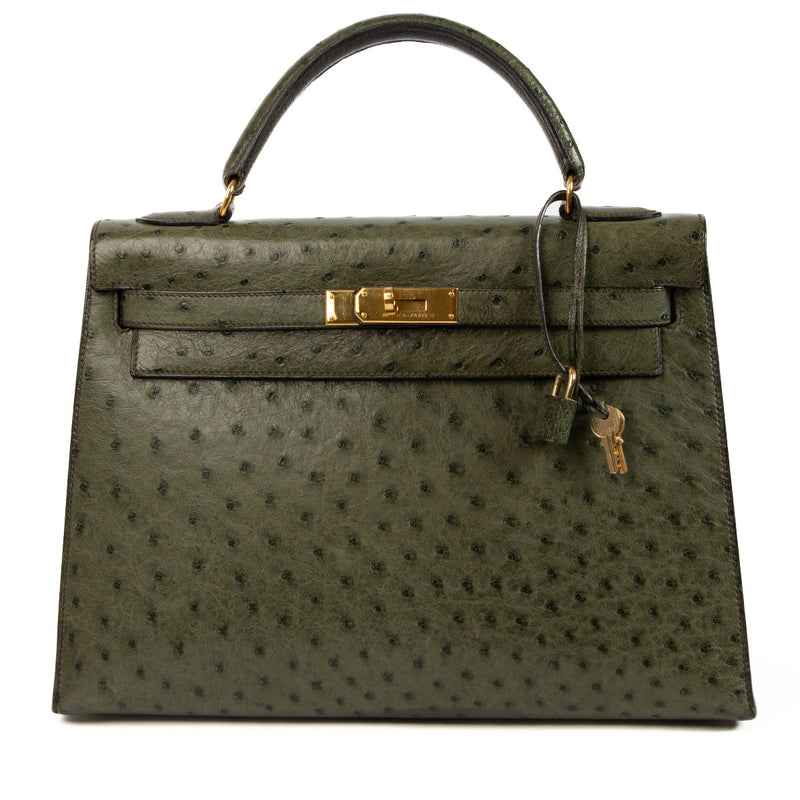 Hermès 1995 Kelly 32 Vert Olive Ostrich