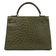 Authentic second hand vintage 1995 Hermès Kelly 32 Vert Olive Ostrich on www.labellov.com