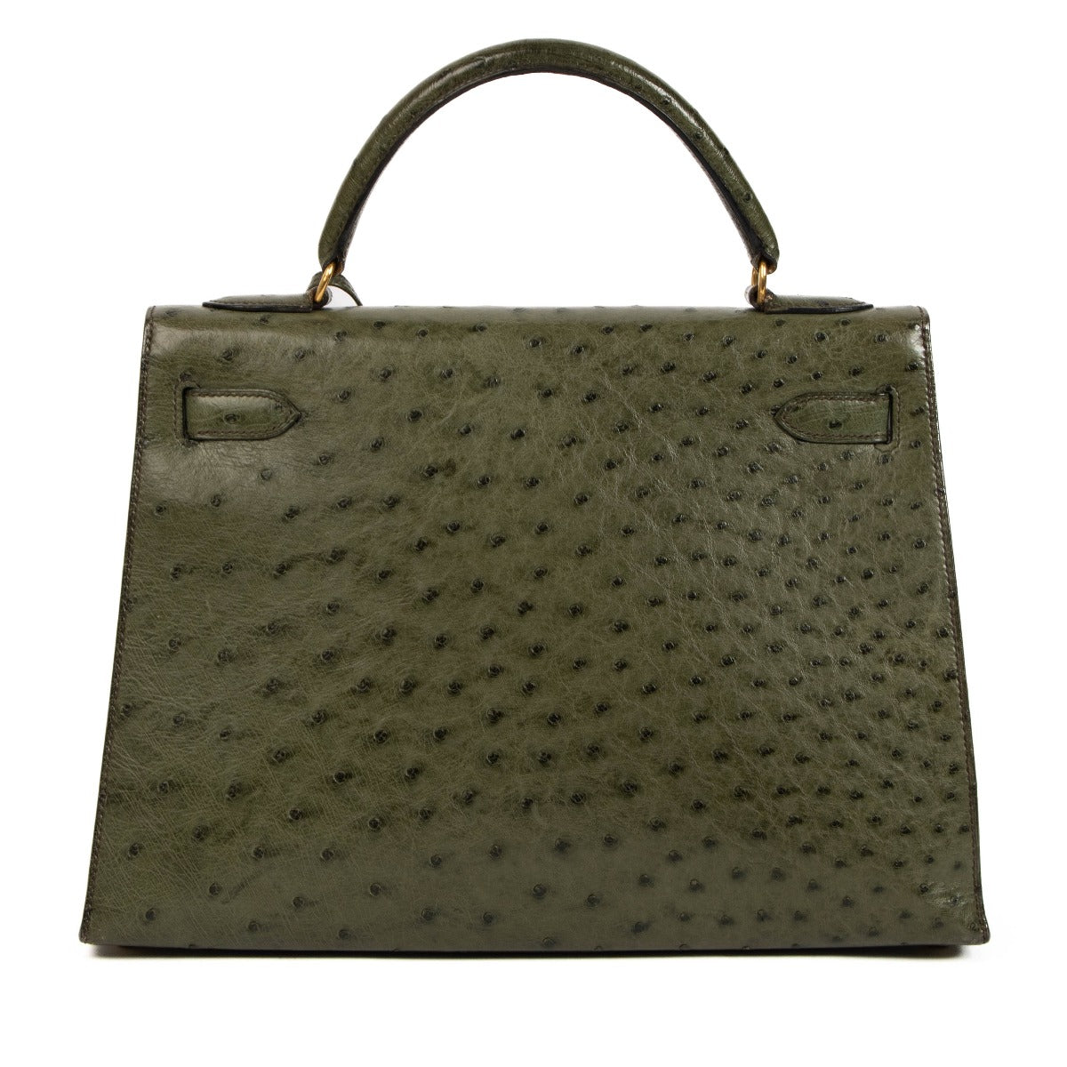 Authentic second hand vintage 1995 Hermès Kelly 32 Vert Olive Ostrich on www.labellov.com