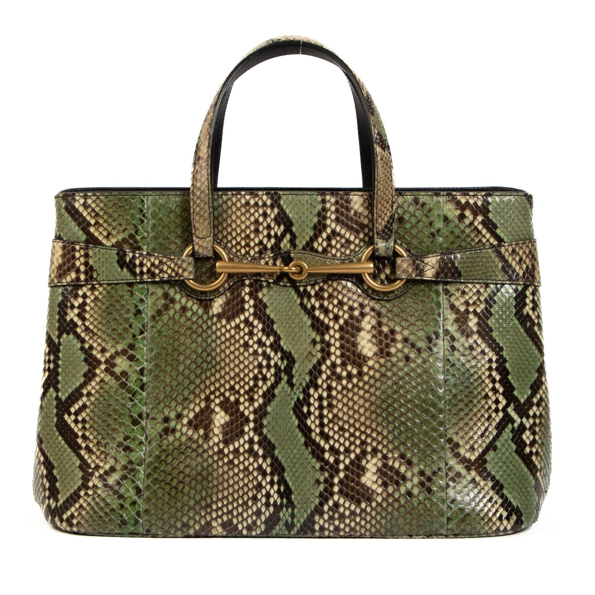 Gucci Brown Python Horsebit Tote Bag