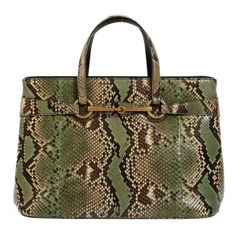 Gucci Brown Python Horsebit Tote Bag