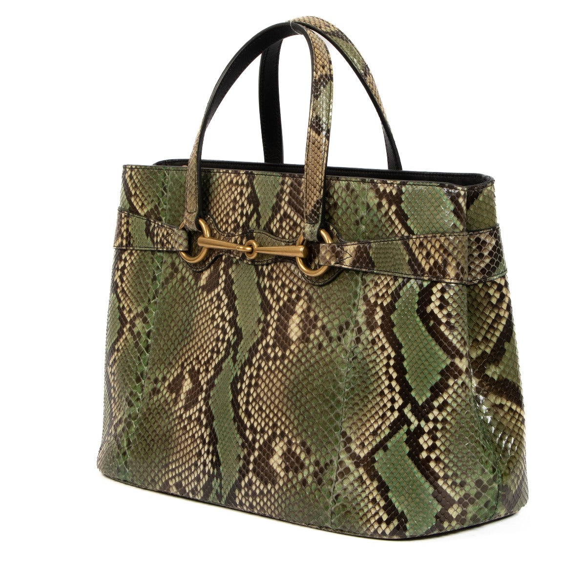 Gucci Bruine Python Horsebit Boodschappentas