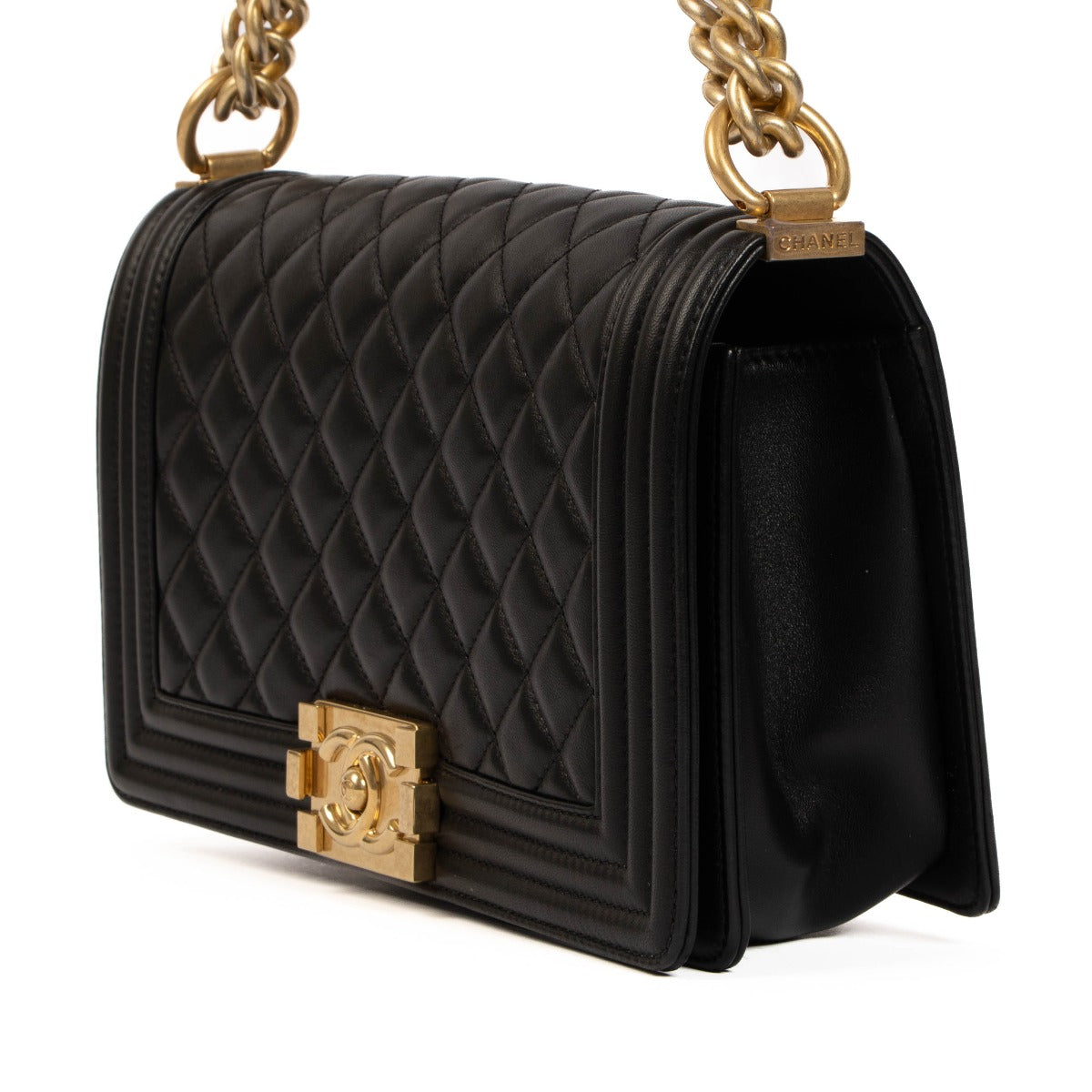 Authentic second hand Chanel Black Calfskin Boy Chanel Bag on www.labellov.com