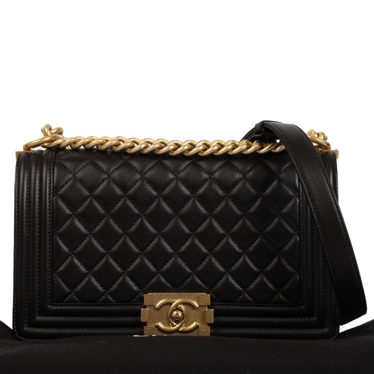 Authentic second hand Chanel Black Calfskin Boy Chanel Bag on www.labellov.com
