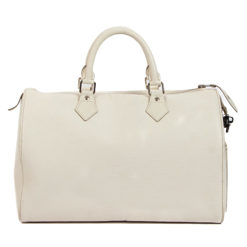 Louis Vuitton White Epi Leather Speedy 35, Louis Vuitton Speedy 35, Louis Vuitton Speedy, Louis Vuitton Epi, Epi speedy, Speedy 35, Speedy handbag, Louis Vuitton, Louis Vuitton Paris, Labellov, Preloved, Vintage