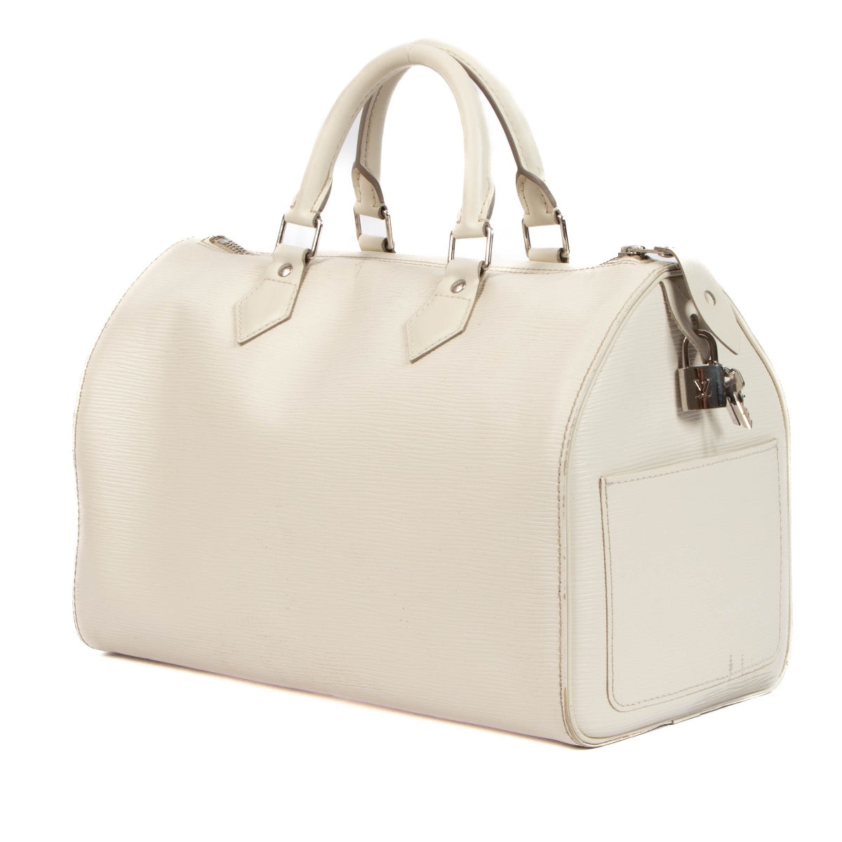 Louis Vuitton White Epi Leather Speedy 35, Louis Vuitton Speedy 35, Louis Vuitton Speedy, Louis Vuitton Epi, Epi speedy, Speedy 35, Speedy handbag, Louis Vuitton, Louis Vuitton Paris, Labellov, Preloved, Vintage