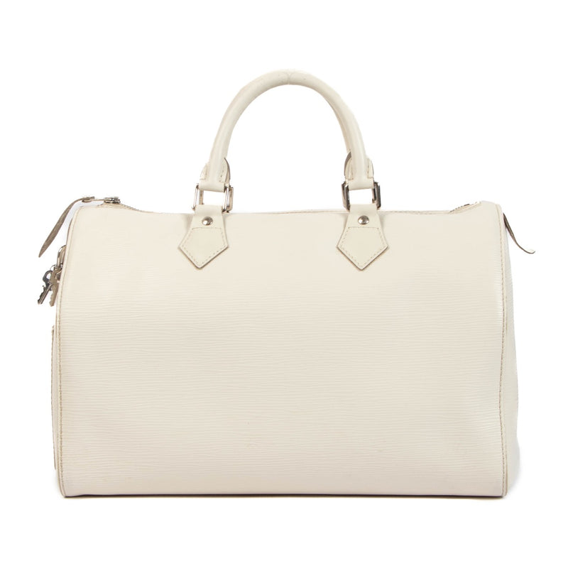Louis Vuitton White Epi Leather Speedy 35, Louis Vuitton Speedy 35, Louis Vuitton Speedy, Louis Vuitton Epi, Epi speedy, Speedy 35, Speedy handbag, Louis Vuitton, Louis Vuitton Paris, Labellov, Preloved, Vintage