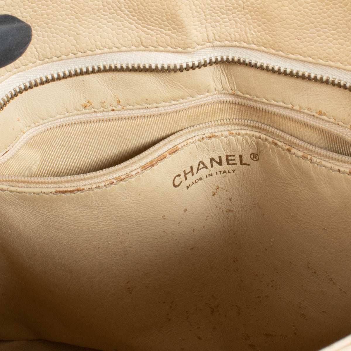 Chanel Beige Caviar Leather Medaillon Shopping Bag