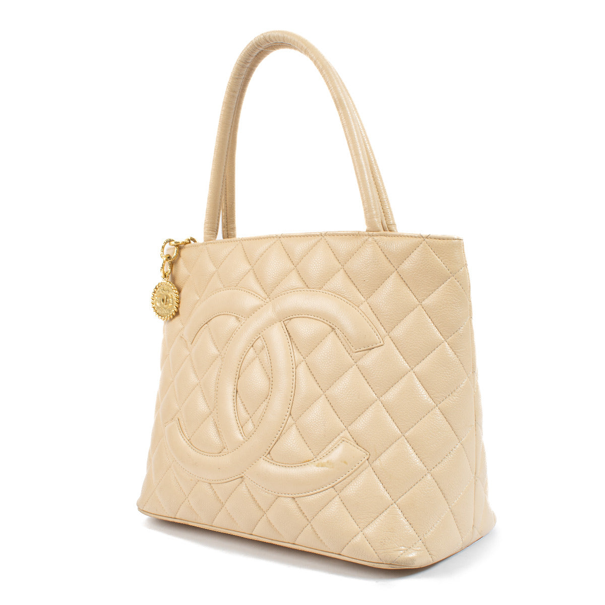 Chanel Beige Caviar Leather Medaillon Shopping Bag