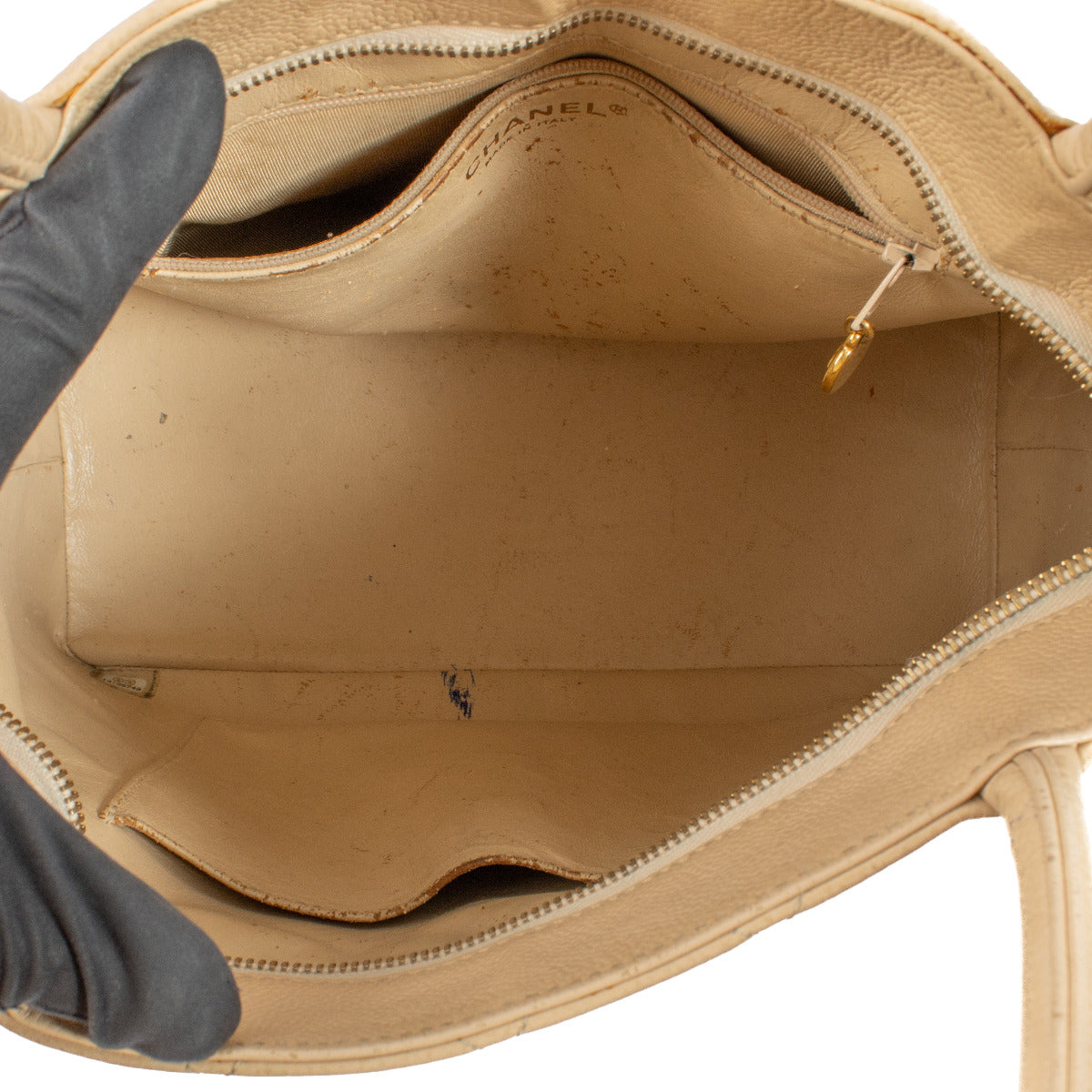Chanel Beige Caviar Leather Medaillon Shopping Bag
