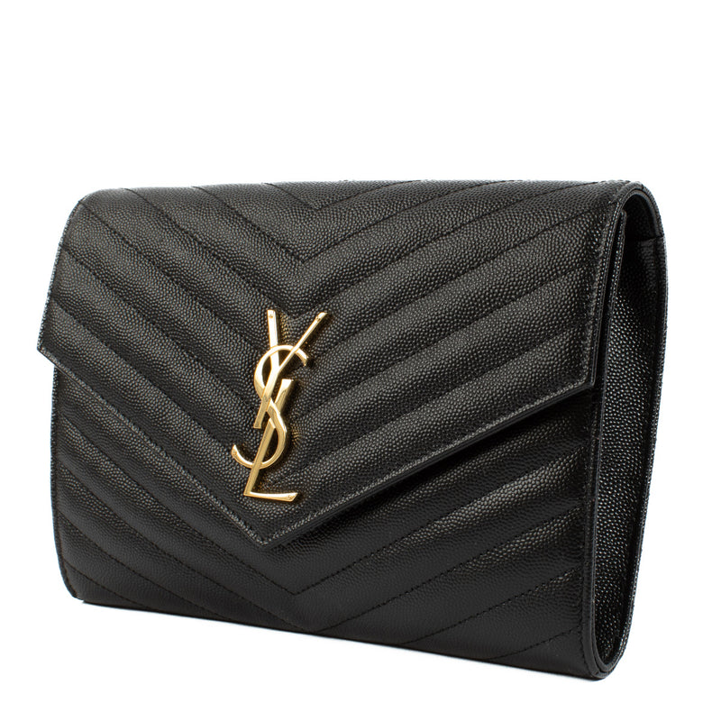 Saint Laurent Black Cassandre Grained Leather Clutch