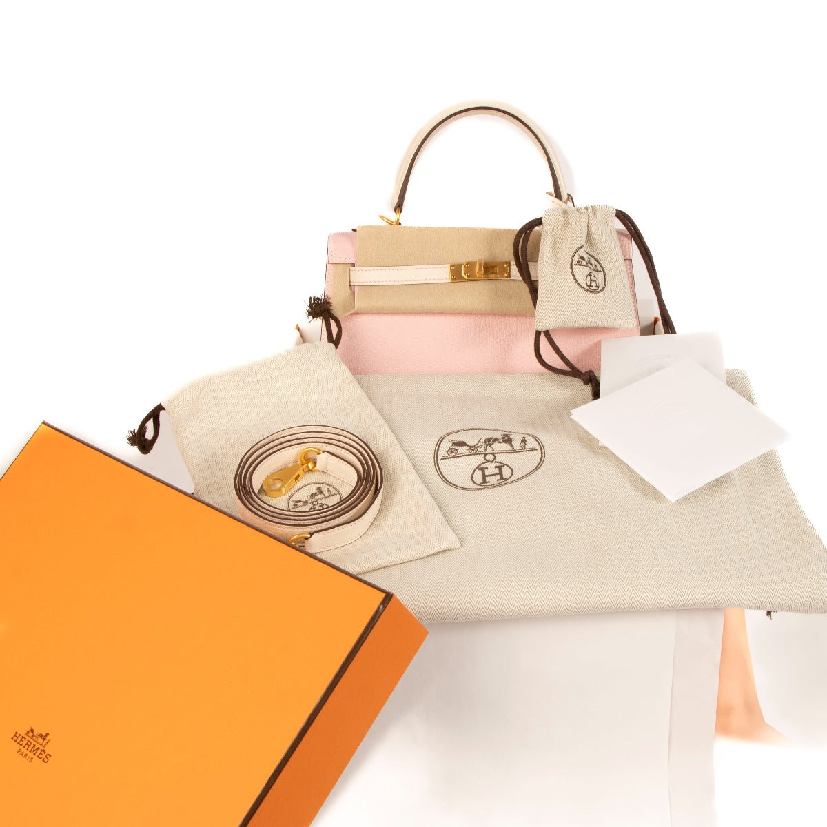 Buy authentic brand new store-fresh Hermès Kelly 25 HSS Rose Sakura/Nata Chevre Mysore Brushed Gold Hardware on www.labellov.com