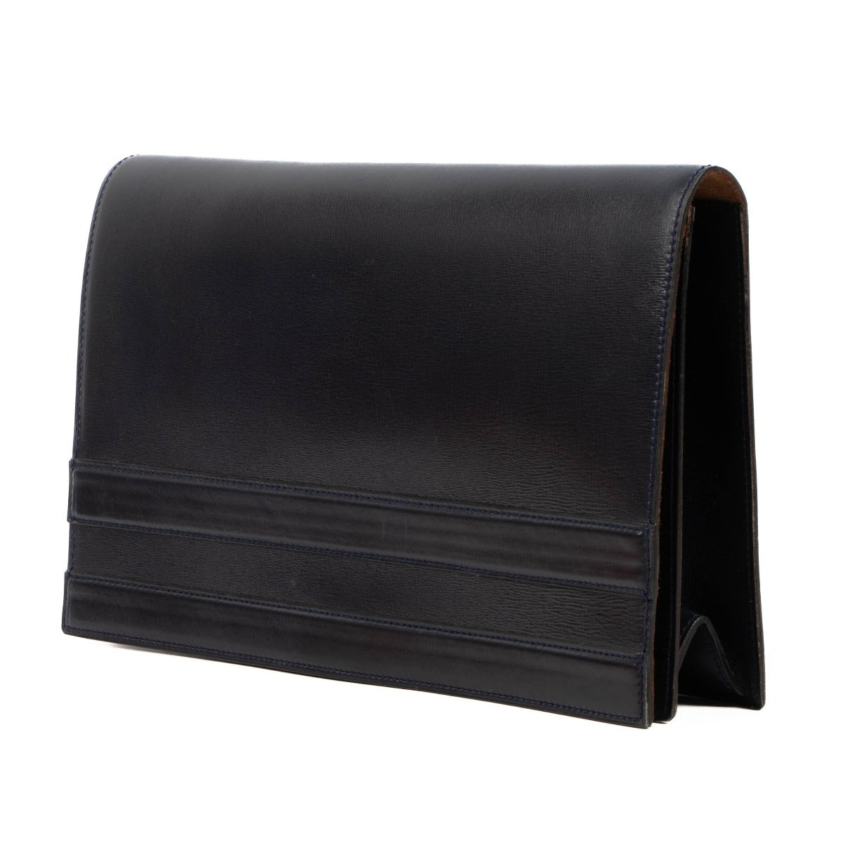 Delvaux 1970s Marine Blue Box Calf Clutch