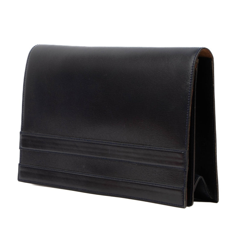 Delvaux 1970s Marine Blue Box Calf Clutch