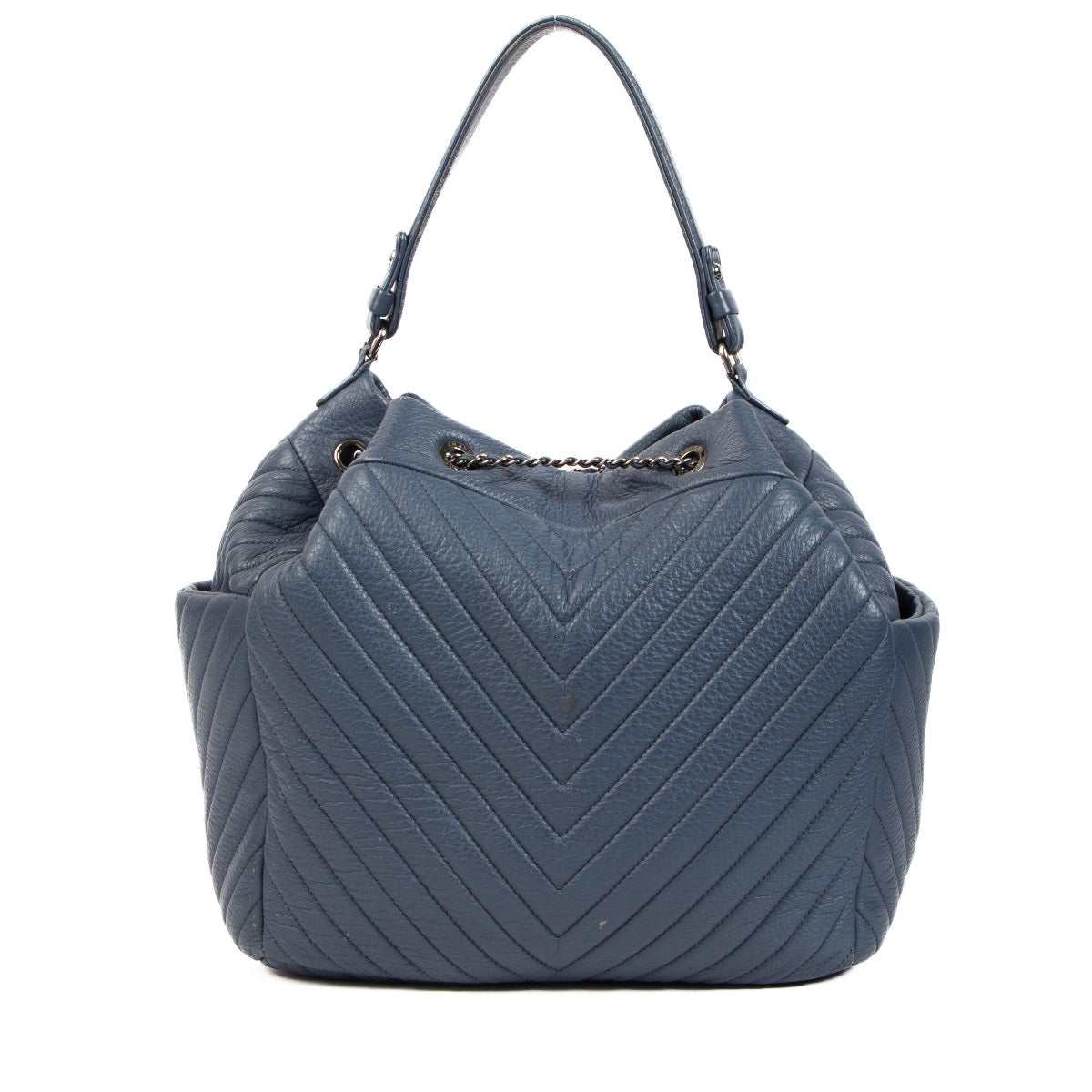 shop 100% authentic second hand Chanel Blue Chevron Deerskin Urban Spirit Chain Bucket Bag on Labellov.com