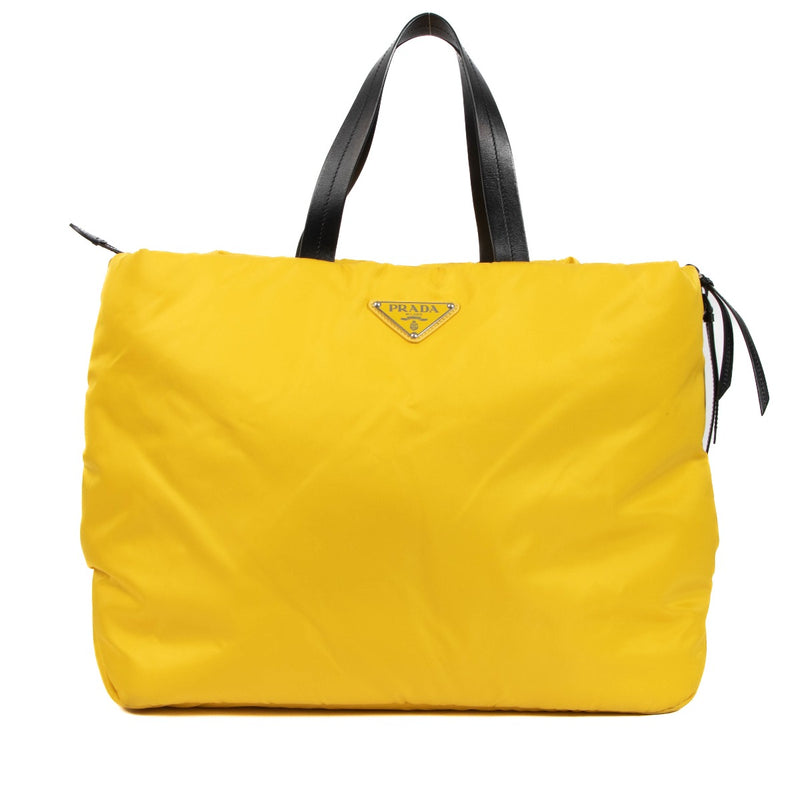 Prada Yellow Padded Nylon Medium Tote Bag