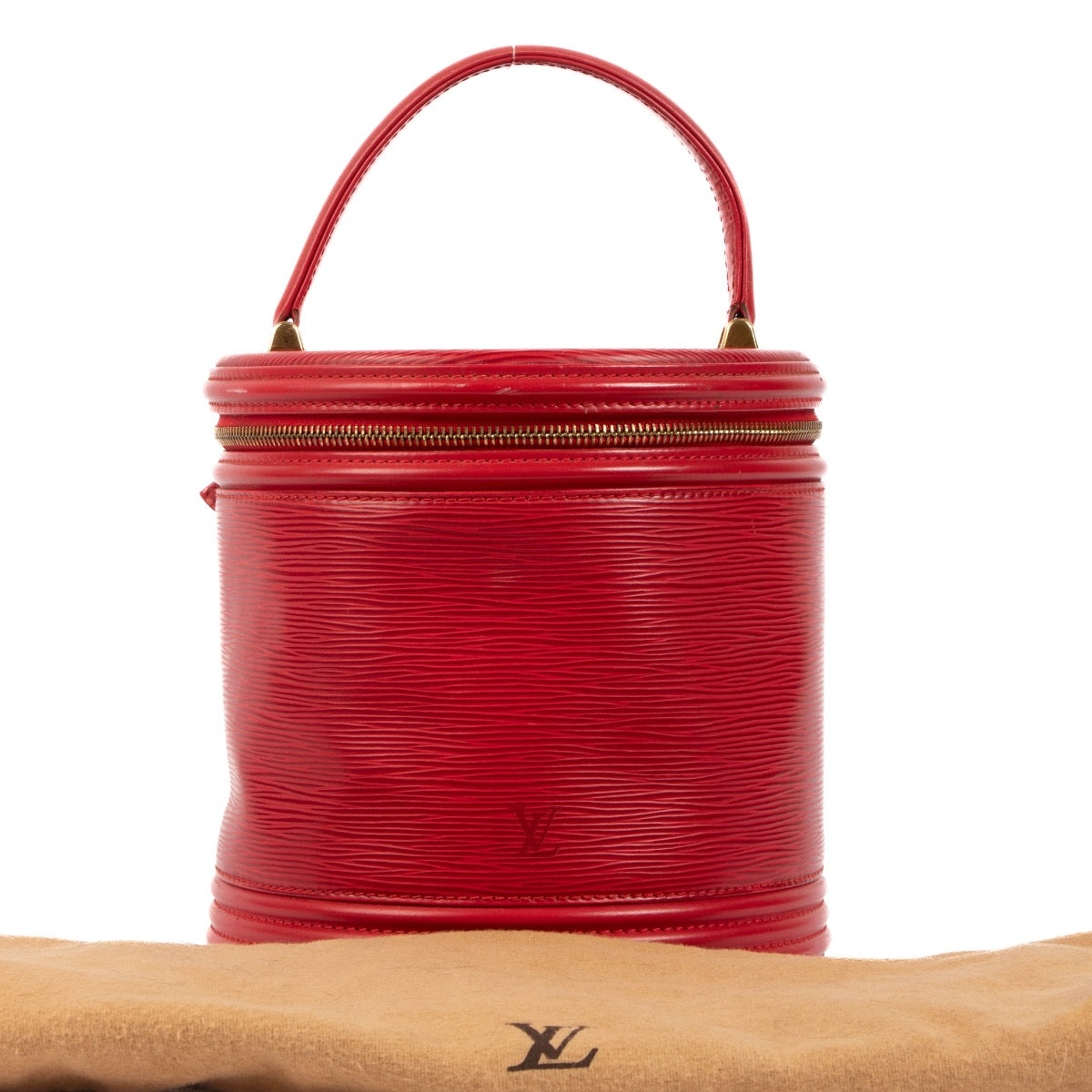 Buy a verified second-hand Louis Vuitton Red Epi Leather Vanity Case Cannes Bag in good condition at Labellov Antwerp, Brussels, Knokke