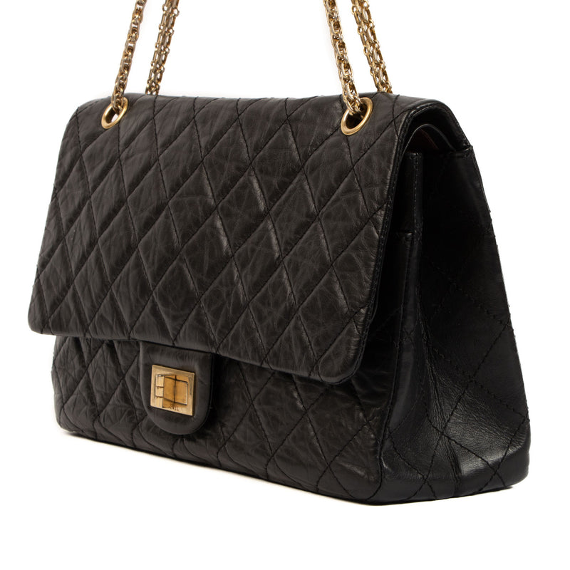 Chanel Black Aged Calfskin Maxi 2.55 Bag