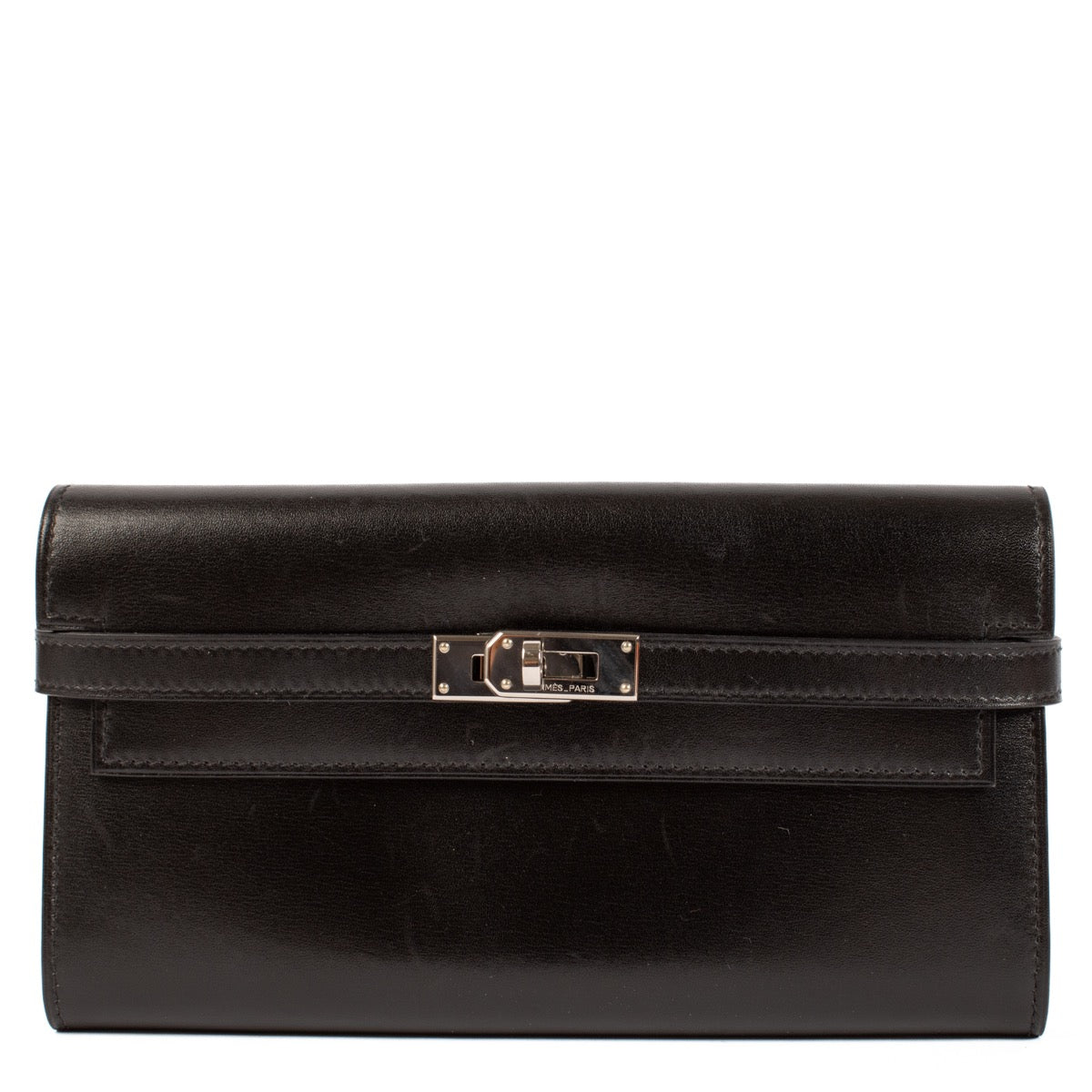 Shop safe online at Labellov in Antwerp, Brussels and Knokke this 100% authentic second hand Hermes Black Box Kelly Classique Wallet PHW