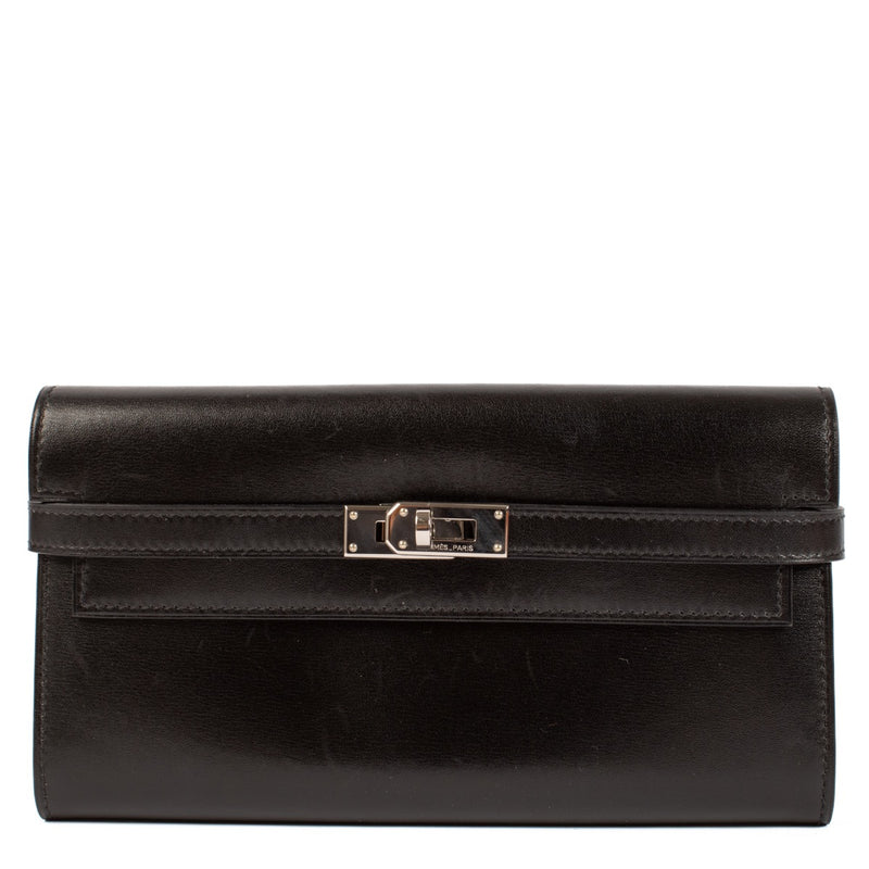 Shop safe online at Labellov in Antwerp, Brussels and Knokke this 100% authentic second hand Hermes Black Box Kelly Classique Wallet PHW