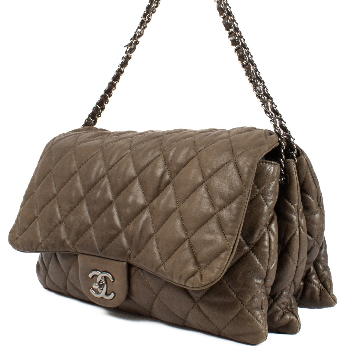 shop 100% authentic second hand Chanel Khaki Lambskin Accordion Flap Bag on Labellov.com