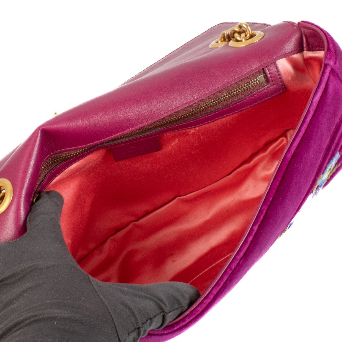 shop 100% authentic second hand Gucci Purple Velvet Loved Embroidered Medium GG Marmont Bag on Labellov.com
