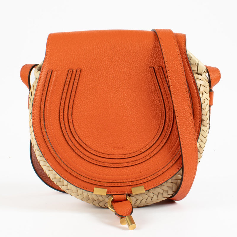 Shop safe online at Labellov in Antwerp, Brussels and Knokke this 100% authentic second hand Chloé Orange Small Marcie Raffia Crossbody Bag